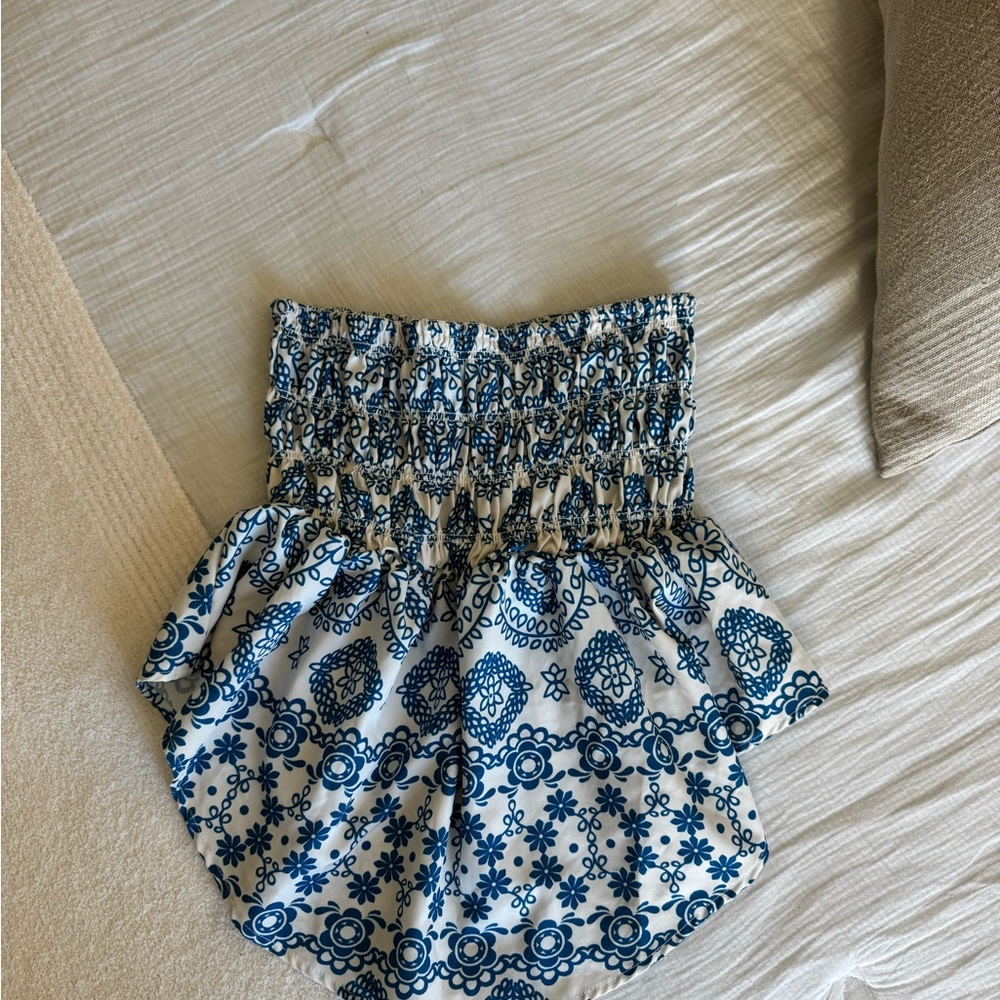 Blue and White Patterned Women's Shorts